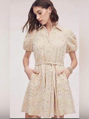 Sam Edelman Eyelet Lined Dress Natural Minimalist Resort Summer Pocket size 12 N